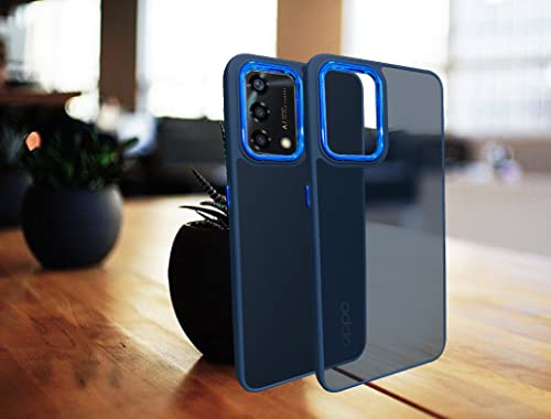 Image of A rtistque Frosted Translucent Back Cover Case for Oppo F19 / F19s | Electroplated Chrome Ring | Raised Camera Edges for Protection | Smooth Sides TPU - Blue