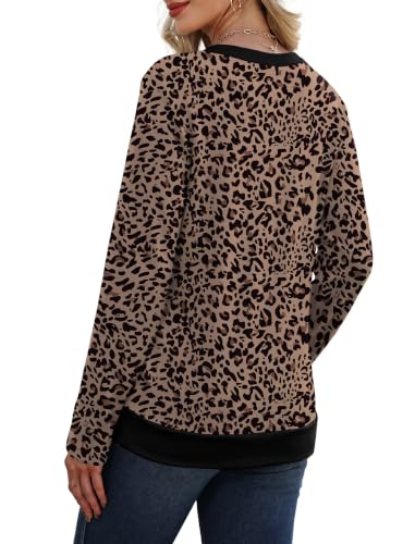 Sampeel Leopard Print Tops for Women V Neck Long Sleeve Tunic Shirts L - image 5