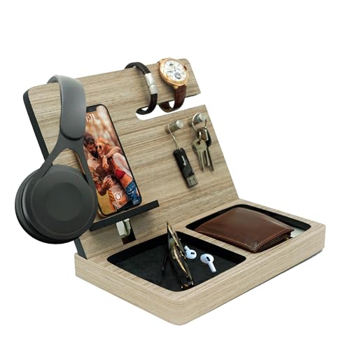 Namore | Nightstand Organizer For Men | Wood Phone Docking