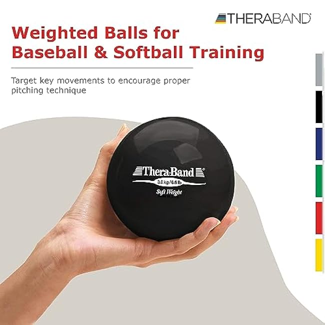 THERABAND Soft Weight, 4.5 Diameter, Weighted Balls for Baseball, Weighted Balls for Softball, Hand Held Ball Shaped Isotonic, Shoulder Strength, Rotator Cuff & Throwing Trainer, Assorted Set of 6
