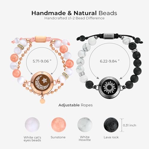 TOTWOO Long Distance Touch Bracelets for Couples, Smart Light up & Vibration for Love Couples Healing Stone Bracelet | Long Distance Relationship Gifts for Girlfriend Bluetooth Pairing Jewelry4