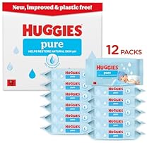 Huggies Pure Plastic Free Baby Wipes - Pack of 12 (576 Wipes) - 99% Water Wet Wipes, Fragrance Free, Hypoallergenic, Better…