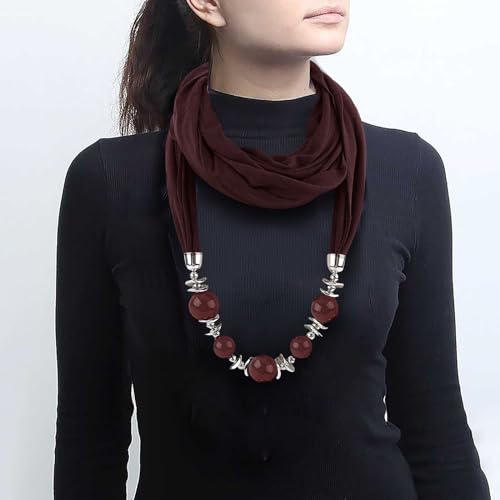 Vintage Scarf for Women Imitation Pearls Pendant With Necklace Soft Winter Neck Wrap Scarves2