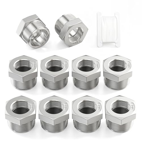 Image of TAISHER 10PCS 304 Stainless Steel Reducer Hex Bushing, 1 /2 inch NPT Male x 1 /4 inch NPT Female, Reducing Pipe Adapter Fitting