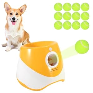 Ball Launcher for Dogs, Automatic Dog Ball Launcher with 12 Tennis Ball, Interactive Dog Toys Pet Ball Indoor Outdoor Thrower Machine (Yellow Automatic Tennis Ball)