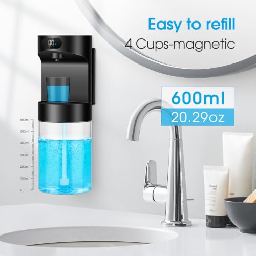 Image of Automatic Mouthwash Dispenser for Bathroom,20.29 oz Touchless Electric Mouth Wash Dispensers Bathroom Accessories Set with 4 Magnetic Cups,4 Modes Wall Mounted Mouth Wash Dispenser for Home