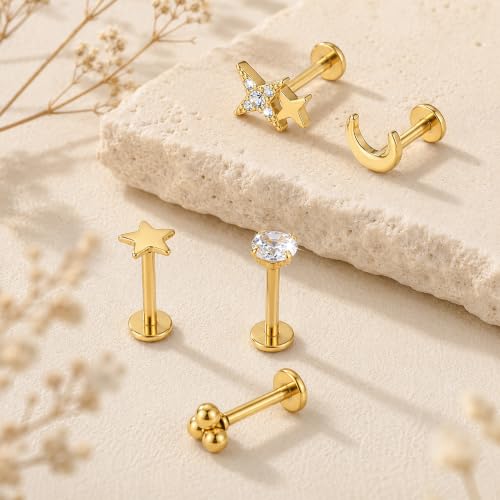 FIRSTGIFT Gold Silver Flat Back Stud Earrings for Women 16G 18G - image 4
