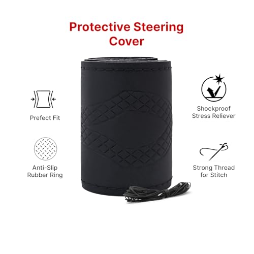 Image of Leather 25CM Universal Fit Car Steering Wheel Cover, Elastic Breathable and Odorless (Black-11)