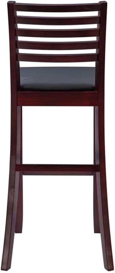 Riverbay Furniture 31" Wood Bar Stool, Dark Merlot Finish, Black Faux Leather Padded Seat, Ladder Back Design, Bar Height Stool for Dining Room or Bar Counter