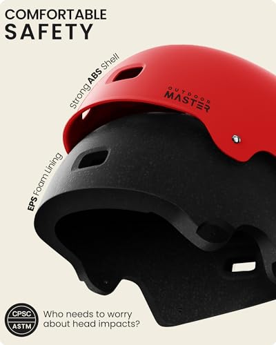 Image of OutdoorMaster Skateboard Cycling Helmet - Two Removable Liners Ventilation Multi-Sport Scooter Roller Skate Inline Skating for Kids, Youth & Adults - M - Red