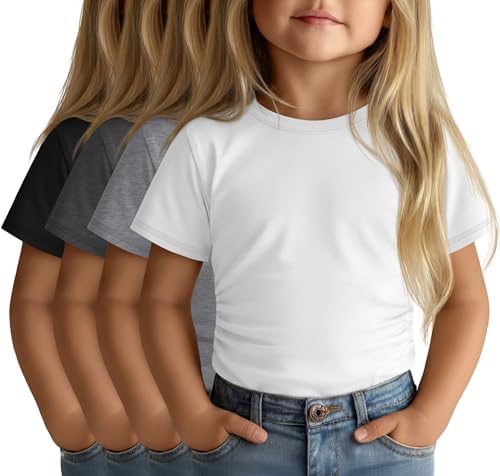 YooAurvox 4 Pack Toddler Girls Short Sleeve Tshirts, 4-Color, 5T