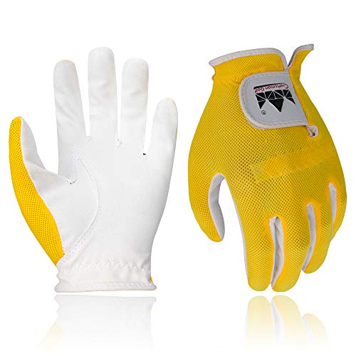 Craftsman Golf Breathable Microfiber Synthetic Golfing Glove Junior Golf Glove for Kids,1 Pair (Yellow, L)
