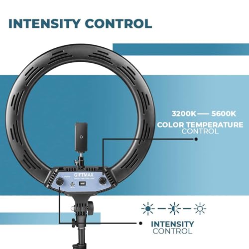Image of GIFTMAX 18 Inch LED Ring Light with Stand | 2 Color Modes & Dimmable Brightness | Remote Control | for YouTube, Makeup, Vlogging, Video Shoot, Live Streaming | Compatible with iPhone & Android