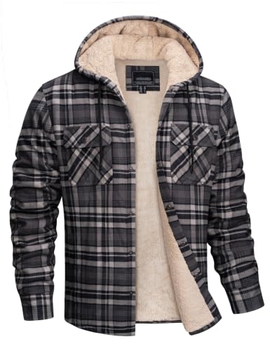 Image of MAGNIVIT Men's Flannel Jacket Plaid Fleece Button Hoodie Jackets Shirt | pure cutton,5 pocket,adjustable drawstring hood,casual,work,outdoor