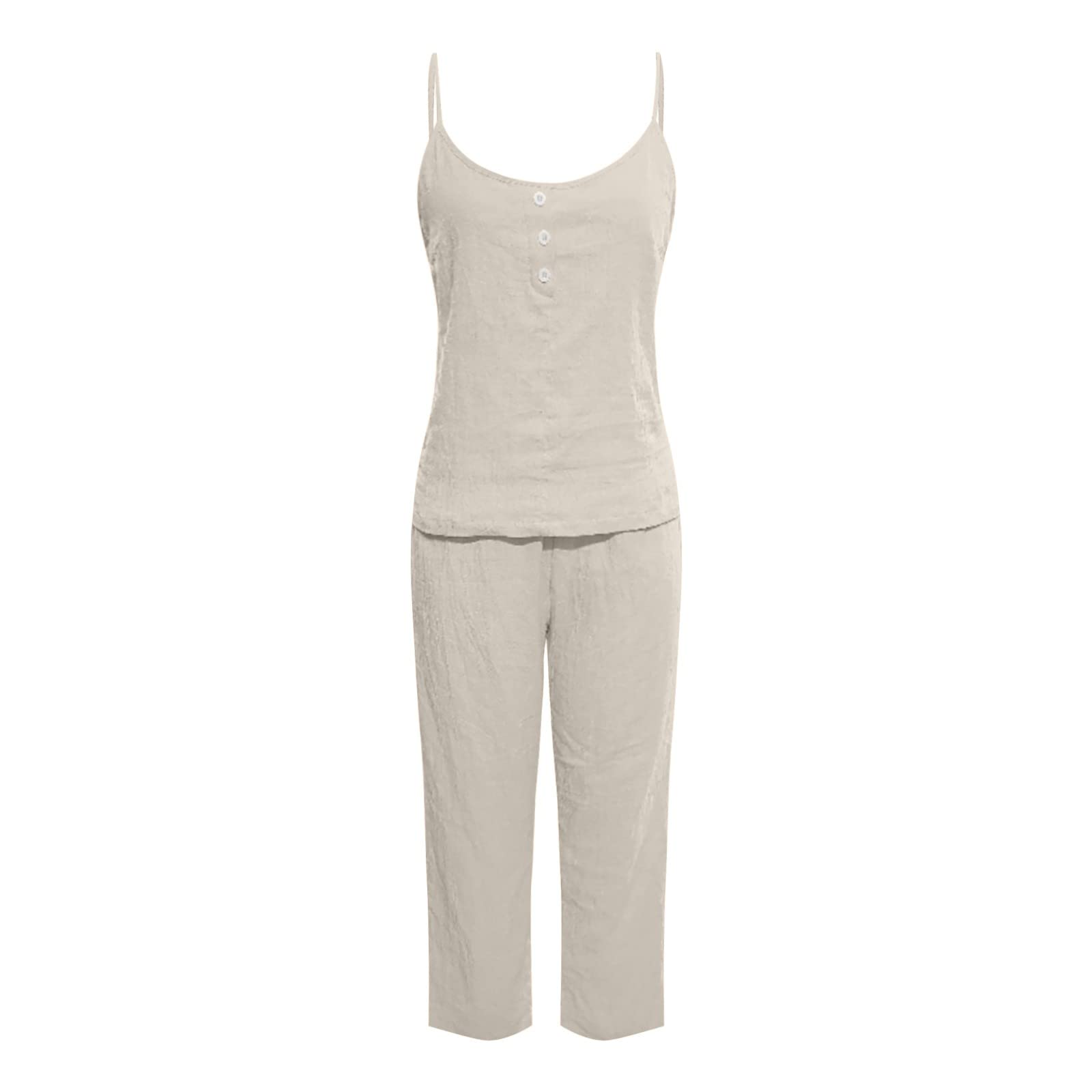 Conjunto de ropa de algodón y lino para mujer, camiseta y pantalones