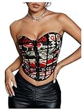 SHENHE Women's Y2K Corset Top Strapless Open Back Car Graphic Asymmetrical Fairy Grunge Rave Crop Tops Black and Red Large