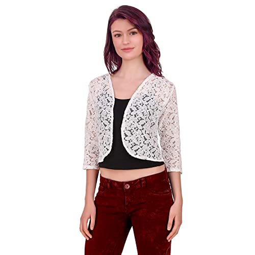Image of Women Lace Open Front Stylish Crop Shrug with Three Fourth Sleeves for Office Wear, Casual Shrug