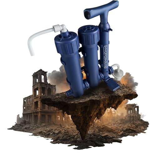 Hydrosolve stromloser Notfall Wasserfilter mit Handpumpe – filtert 99,999% Bakterien – Ohne Chemie – Trinkwasserfilter für Blackout, Krieg, Krisenvorsorge, Camping & Outdoor Survival | (Wasserfilter)