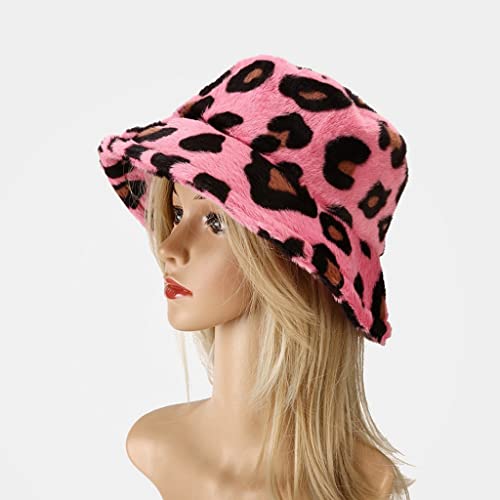 Moumi Leopard Pattern Autumn Winter Bucket Hat Women Panama Plus Velvet Warm Fisherman Cap Windproof Flat Top Basin (Color : F, Size : 56-58Cm) #TOP2