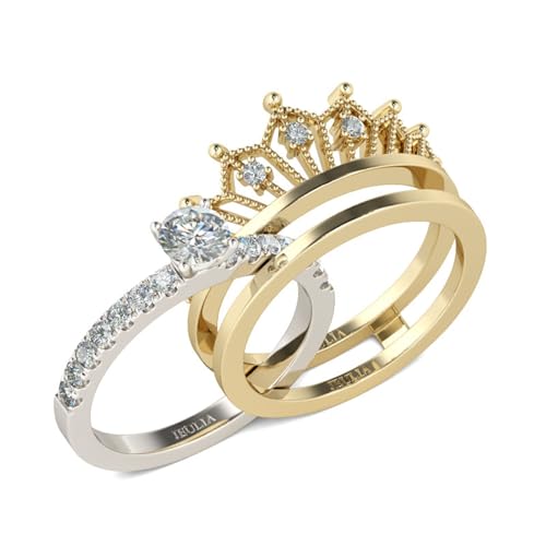 Bague couronne de fiançailles en argent avec oxyde bicolore coupe radiant