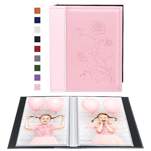 Miaikoe Small Photo Album 6x4 2 Packs, Each Pack Holds 50 Vertical Pictures, Slip in Top Loading Photo Albums Only 10x15cm for Artwork or Postcards Storage (Pink)