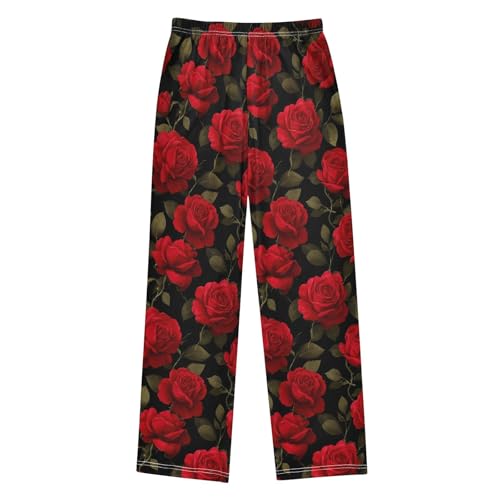 Pajama Pants Lounge Sleep PJ Bottoms Sleepwear Elastic Waist Drawstring S Rose Black2