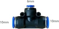 Vista 2 de 5 piezas de conector de reducción de tubo en T neumático con forma de T de 3 vías de 10 mm x 6 mm x 10 mm, conector rápido de empuje en T
