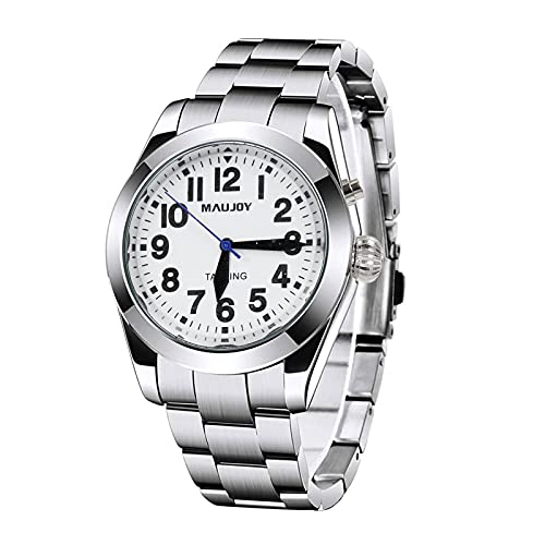 MAUJOY Sehr deutlich Deutsch Sprechende Armbanduhr mit Weckerunktion. Ansage der Uhrzeit und Datum mit Wochentag2 Cover