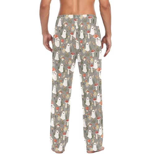 Mens Cotton Pajama Pants Sleep Lounge Pj Bottoms Sleepwear with Pockets Drawstring S Simple Ghost Mushroom3
