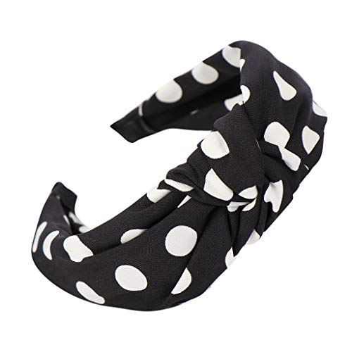 Deng Xuna Bandeaux Femmes, Serre-tête en Tissu Hairband Noeud Papillon Cheveux Tête Hoop Filles Bandeau imprimé Pois pour de Sorties, de Bal et de fêtes (Noir) Cover