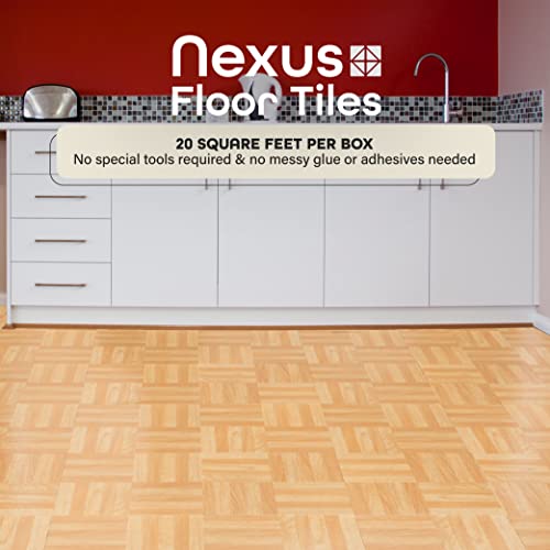 Image of Nexus Self Adhesive 12-Inch Vinyl Floor Tiles, 20 Tiles - 12 inch x 12 inch, Four Finger Square Parquet Pattern - Peel & Stick, DIY Flooring for Kitchen, Dining Room, Bedrooms & Bathrooms by Achim Home Decor