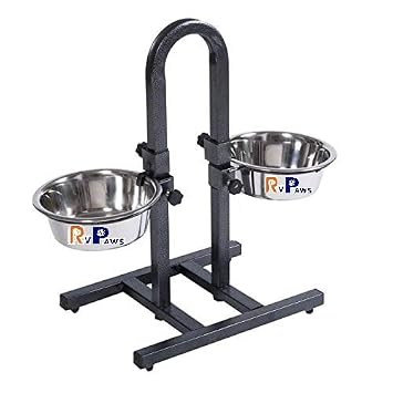 RvPaws Dog Feeding Bowl with Adjustable Stand, U -Type Elevated Double Diner Set of 2 Steel Bowl with Stand (Small) - 1600 ML x 2 Bowls