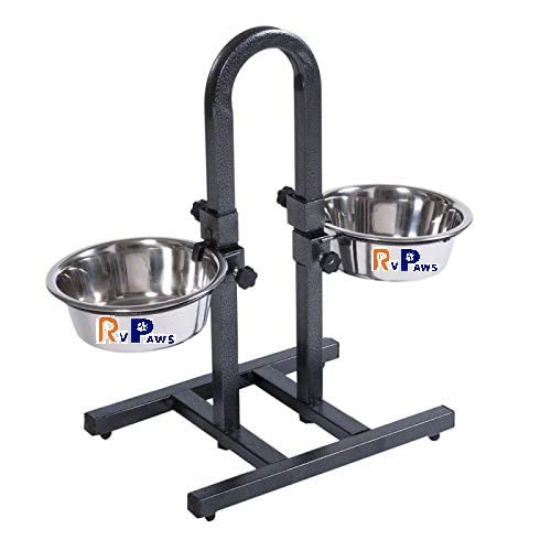 RvPaws Dog Feeding Bowl with Adjustable Stand, U -Type Elevated Double Diner Set of 2 Steel Bowl with Stand (Large) 4000 ML X 2 Bowls