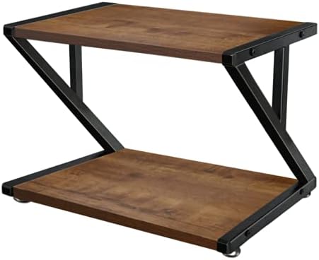 Desktop Printer Stand with 2 Tier Wood Storage Shelves, Rustic Printer Table, Multi-Purpose Desk Organizer for Fax Machine, Scanner, Files, Home Printer Stand with Adjustable Anti-Skid Feet