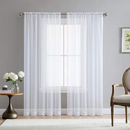 Empire Home Addison Sheer Voile Window Curtain Solid Panels - Set of 2 (White 108 Extra Long)