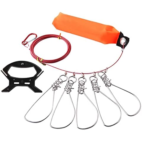 CHSEEO Fisch Stringer Kit, 11 Fuß Edelstahl Angeln Stringer Halter mit 5 Druckknöpfen, Metall Fädelnadel Schwimmer Tragbare Aufbewahrungstasche Angelausrüstung Zubehör Geschenk für Männer Rot Cover