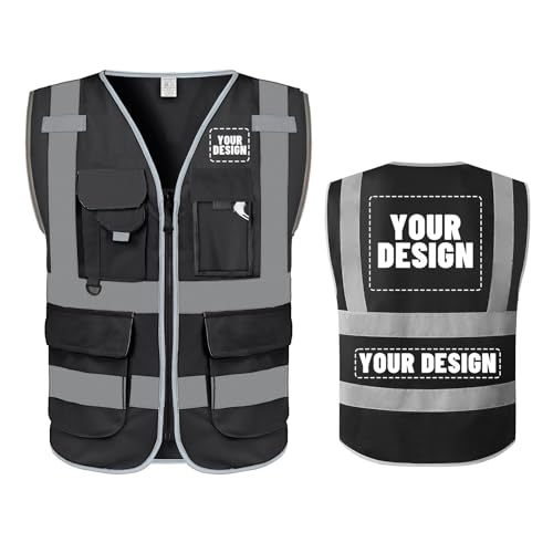 PYOTROS Customize High Visibility Reflective vest,Safety Vest for men,Customize Logo safety vest with Pockets Construction work Vest