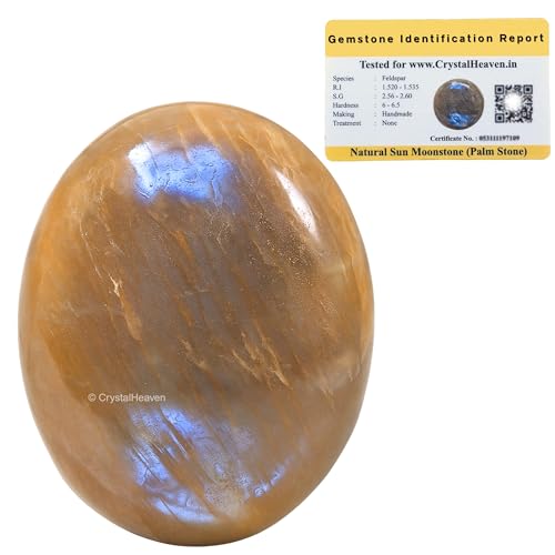 Image of Certified Sun Moonstone Crystal Palm Pebbles Stones for Anxiety Stress Relief Massage - AAA Grade Original Healing Gemstone Agate Palm Stone for Yoga Meditation Spiritual Reiki Feng Shui