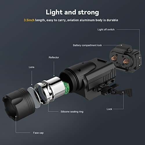 GOPLANT 1000 Lumens Gun Light White LED Lights Green Laser Combo, Pistol Light LED Strobe Compact Tactical Weapon Light ,100 Meters Beam Distance with Battery and Key kit, Black, Box Packaged