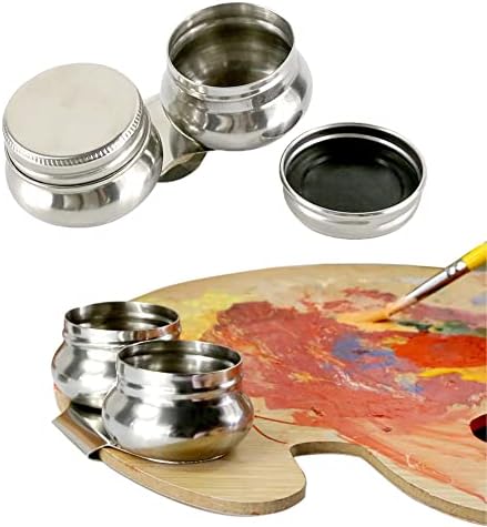 Stainless Steel Palette Cup Silver Large Mouth Double Dipper Palette Cup Portable Double Dipper with Lid Art Oil Pot for Acrylic Oil Painting Watercolor Artists Supplies