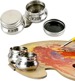 Stainless Steel Palette Cup Silver Large Mouth Double Dipper Palette Cup Portable Double Dipper with Lid Art Oil Pot for Acrylic Oil Painting Watercolor Artists Supplies