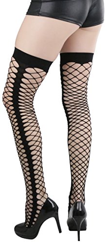 Image of ToBeInStyle Women's Sexy Nylon Versatile Fine Fishnet Thigh High Stockings w /Opaque Band