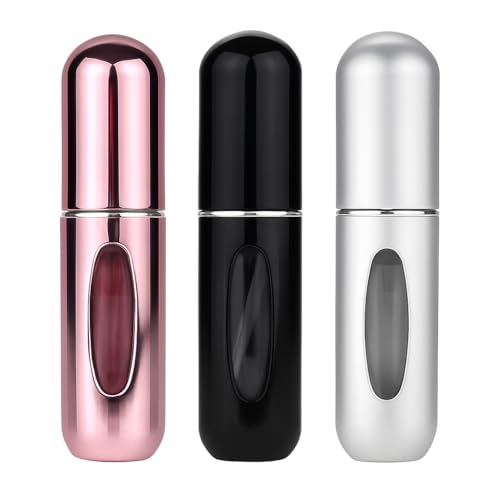 Kit 3 Unidades Mini Frasco Portátil de Perfume Recarregável com Borrifador Spray Leve na Bolsa Estojo de Maquiagem Super Prático para Viagens 5ml