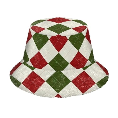 Fashion Christmas Buffalo Plaid fuzzybucket Hats Faux Fur Womens Winter hat Fisher for Skating