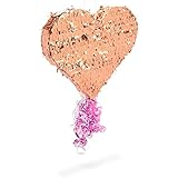 Small Heart Pull String Pinata for Valentine’s (15.7 x 13 In, Rose Gold)
