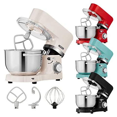 Arebos Küchenmaschine 1500W Creme | Knetmaschine mit 2x Edelstahl-Rührschüsseln 4,5 & 5,5L | Geräuscharm | Küchenmixer mit Rührhaken, Knethaken, Schlagbesen und Spritzschutz | 6 Geschwindigkeiten Cover