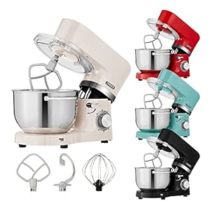 Arebos Keukenmachine 1500W Cream | Mixer met 2x roestvrijstalen mengkommen | Geluidsarm | Keukenmixer met klopperhaak, kneedhaak, garde en spatscherm | 6 snelheden
