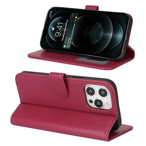Image of for iPhone 13 Pro Max Case Wallet with Card Holder,for iPhone 12 Pro Max Wallet Case for Women Men,PU Leather Shockproof Magnetic Buckle Stand Flip Phone Case-Red