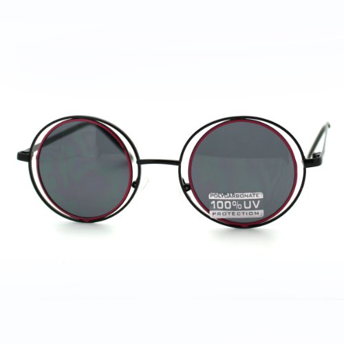 JuicyOrange Double Circle Frame Round Sunglasses Thin Metal Unique Fashion Shades