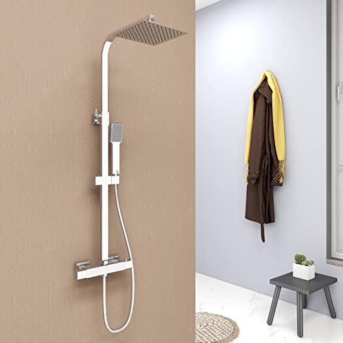 AICA sanitaire Colonne de Douche Thermostatique Ensemble de Grande Pommeau Carré Hauteur Réglable pour Salle de Bain, Chromé, (LYT-17) Cover